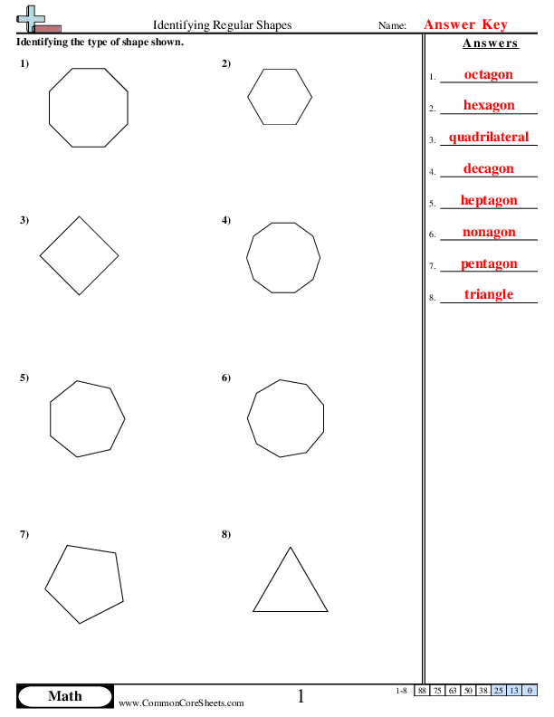  - Regular Shapes (3,4,5,6,7,8,9 & 10 sides) worksheet